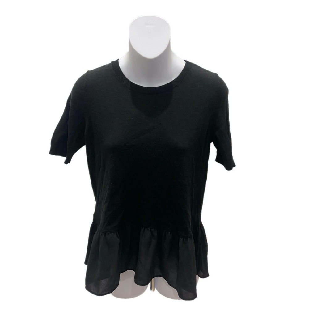 Ann Taylor Loft Black Short Sleeve Peplum Top